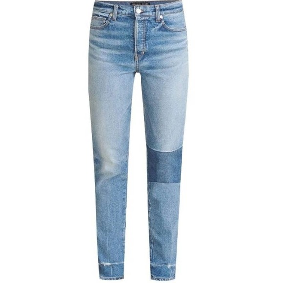 Veronica Beard Ryleigh High Rise Slim Straight Patched Jeans Blue Inseam 28” - Picture 3 of 14